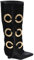 Stivali Donna Alti in camoscio Nero Applicazioni Oro Modello Shark Risvolto Fino a Terra Tacco Zeppa 10 cm con Zip (39 EU)