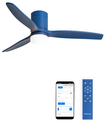 CREATE / WINDCALM M/Ventilador de techo ABS con luz azul cobalto con Wifi y mando / 40W, Silencioso, Ø132 cm, 6 velocidades, 3 temperaturas de luz, temporizador, función verano-invierno