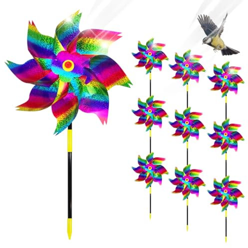 Molino de Viento Reflectante, 10 Piezas Molinillos de Viento para Pajaros, Repelentes de Molino de Viento, Repelente de Aves, Molinillo de Viento Jardin para Proteger Jardines Huertos Patios (B)