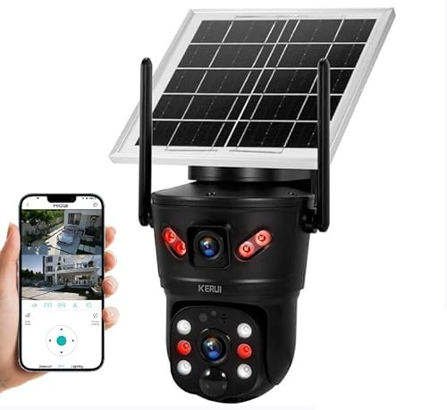 Fuers 4G LTE Überwachungskamera Aussen Solar mit 128 GB SIM Karte WLAN, 18600mAh Akku 6W SolarPanel Kabellos Kamera Überwachung Outdoor mit Dual-Objektiv, 355°/90° Schwenkbar, Farb Nachtsicht, IP66