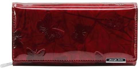 Jennifer Jones - Grand Portefeuille Femme en Cuir Laqué Tendance Conception de Papillon, Protection RFID, Rouge