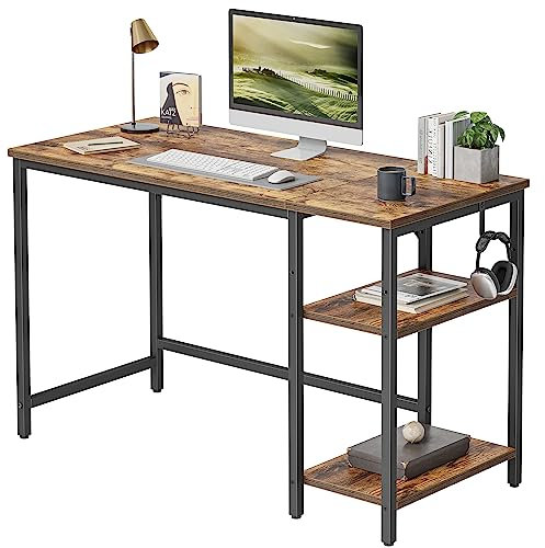 CubiCubi Computer Home Office Desk, 100 x 50 cm Small Study Writing Table With Storage Shelves, Modern Simple PC Desk With Splice Board, Rustic Brown