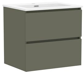 Baikal Mueble de Baño Klay. Mueble MONTADO. 2 Cajones Suspendido con Lavabo. Armario de Baño. Lavabo Ceramico. 70cm Verde Musgo.