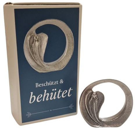 Herzmensch Kleine Engel Figur aus massiver Bronze Silber 4 cm Schutzengel Geschenk für Kinder und Erwachsene Glücksbringer und Handschmeichler für viele Anlässe