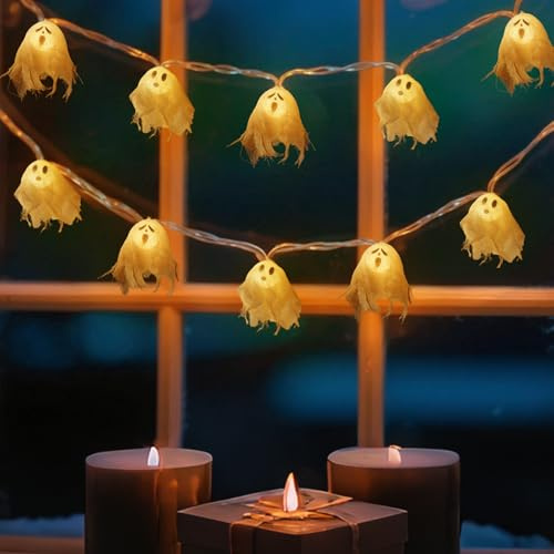 Nexoria Halloween Lichterkette Geister, 1.5m 10LED Lichterkette Geister Wasserdichte Halloween Deko Lichterketten Batteriebetrieben Gespenst Lichter Leuchtende Hängende geist für Dekoration (B)