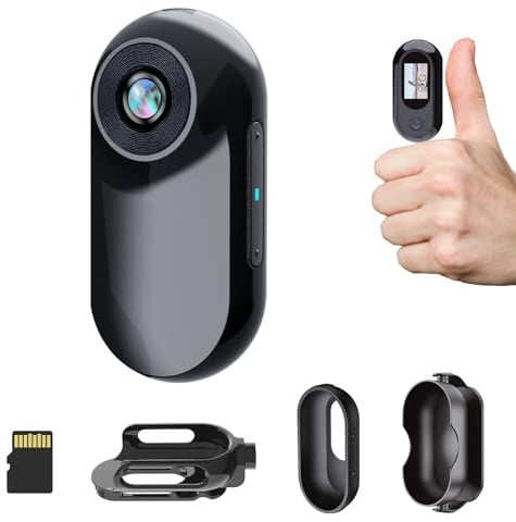 HOFAOUG 1080P HD Mini Action Cam,Integrierte 32GB Speicherkarte Bodycam Körperkamera Mini,Daumengröße Helmkamera Motorrad,Für Arbeit,Reise, Radfahren-Schwarz
