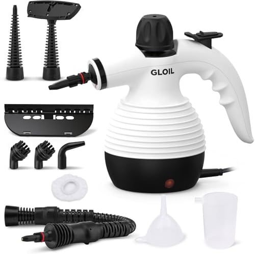 GLOIL Dampfreiniger, Multifunktionaler Handdampfreiniger, Tragbares Design, Mit 10 Zubehörteilen, Einsetzbar in Küche, Badezimmer, Sofa, Vorhänge usw.
