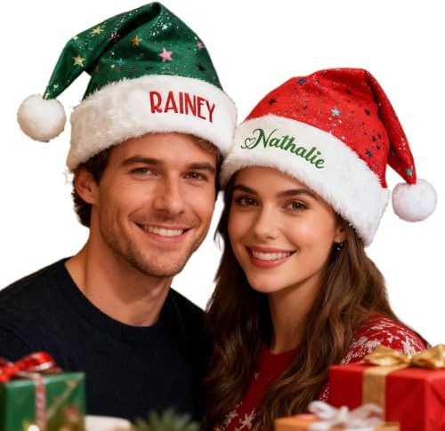 Zhongzhi Personalisierte bestickte Weihnachtsmützen, Familien-Weihnachtsgeschenke für Familie, bestickter Name (grün)