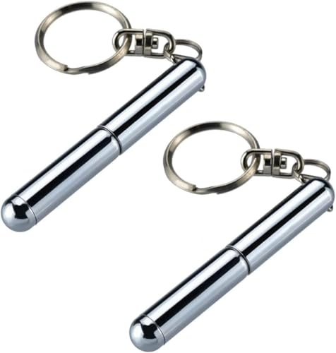 2 Stück silberner einziehbarer Mini-Stift aus Edelstahl Metall Werkzeug Stift einziehbarer Taschenstift Schlüsselanhänger Papa Gadgets Geburtstag Weihnachten für Studenten Büroangestellte