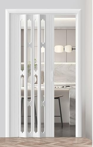 Pounjsd porte pliante interieur 1 vantaux, Porte Pliante accordeon Sans Perçage Portes Coulissantes, porte pvc interieur, porte coulissante en accordéon transparente, pour chambre, buanderie, cuisine