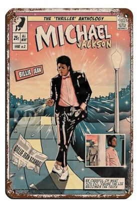Michael Jackson Comic-Poster, Retro-Poster, Metall-Blechschild, schicke Kunst, Retro, Eisenmalerei, Bar, Menschen, Höhle, Café, Familie, Garage, Poster, Wanddekoration, 20 x 30 cm