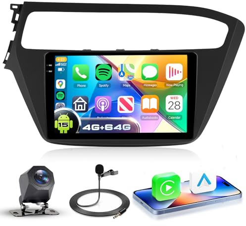 VECHTEL 4G+64G Autoradio Android 15 per Hyundai I20 2018-2020, 9'' Incell HD Schermo Tactile co Carplay Android Auto senza Fili, Stereo Auto Supporto GPS Wi-Fi USB Bluetooth Radio FM RDS Retrocamera
