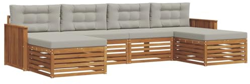 vidaXL Sofagarnituren 6 pcs Natürlich und Hellgrau Massivholz Akazie, Akazienholz Sofa, Moderne Gartenmöbel, haltbare Sitzgruppe, Bequeme Möbel für Terrasse und Garten