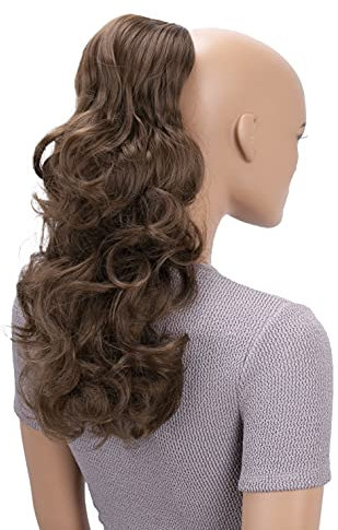 CAISHA 45cm Lang Haarteil Zopf Pferdeschwanz Haarverlängerung Mit Kordelverschluss Voluminös Gelockt Hellbraun PH23