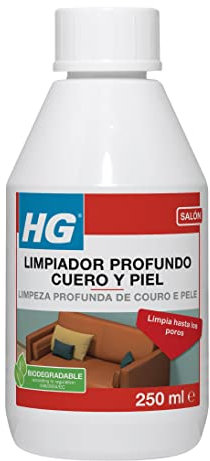 HG Limpiador Profundo Cuero y Piel, Líquido Limpiador de Piel Natural y Cuero Sintético, No Daña el Color de la Piel, Limpiador de Bolsos, Botas, Chaquetas y Sofás de Cuero a Base de Agua - 250 ml