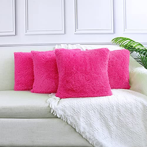Sea Soft Lion Velvet Throw Pillow Case Cushion Cover Fashion Home Decorative Pillowcase （4-pack） (Rose Red)