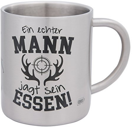 MUGSY Edelstahltasse, Jagd-Motiv mit Spruch & Gewehr-Design, 280ml, robuster Kaffeebecher