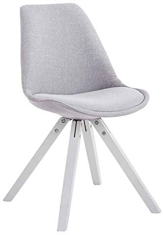 CLP Retro-Stuhl Toulouse Square Mit Stoffbezug Und Hochwertigem Sitzpolster I Lehnstuhl Mit Stabilem Holzgestell I Sitzhöhe 48 cm, Farbe:grau, Gestell Farbe:weiß