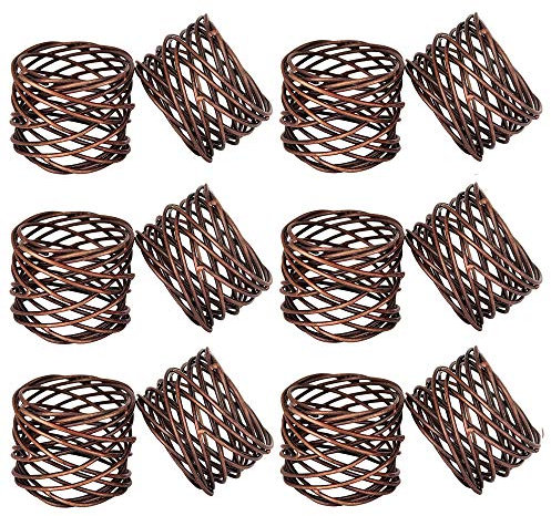 ITOS365 Handgefertigte runde Netz-Serviettenringe Halter für Esstischpartys jeden Tag Set 12 Stück Bronze