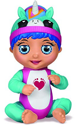 BANDAI – Tiny Toes – Interaktive Mini-Babypuppe 14 cm – Luna lacht – Blaues Einhorn – spricht Deutsch – 82788