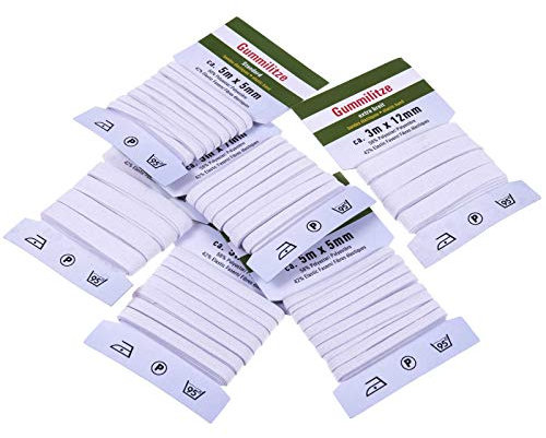 SIDCO Gummilitze 6 x Hosengummi Gummiband Wäschegummi Gummikordel 5 mm 7 mm 12 mm
