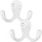 2X Heavy Duty Twin Prong Wall Hooks with a White Painted Metal Finish 50mm Ideal for Hats, Coats & Clothing