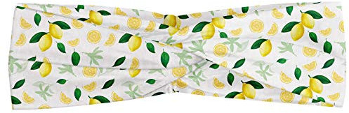 ABAKUHAUS Zitrone Halstuch Bandana Kopftuch, Sommer-Baum-Zweig Reif Scheiben Frische saftig leckere Limonade Motiv, Elastisch und Angenehme alltags accessories, Gelb Grün und Weiß