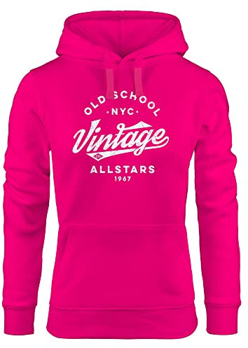 Neverless® Hoodie Damen College Style Schriftzug Oldschool Vintage Allstars Kapuzen-Pullover Fashion Streetstyle pink XL