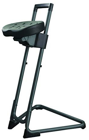 STIER Assis-debout avec châssis en acier, hauteur d';assise 600-850 mm, assise en PU, noir, forme ergonomique, réglage en hauteur, chaise d'atelier