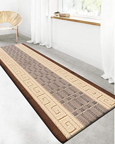 PHP Anti Slip Hallway Carpet Runner Rug, 60 x 220 cm Non-Slip Gel Back Door Runners Rug, Washable Long Enterway Anti Slip Rugs for Living Room and Hallway -Brown Beige