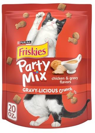 Purina Friskies Cat Treats, Party Mix Gravy-licious Crunch Chicken and Gravy Flavors - 20 oz. Pouch