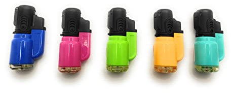 Briquets Tempête Chalumeau Torche à Capuchon clapet Coupe-Vent - Rechargeable gaz - Flamme Réglable (Lot DE 5 BRIQUETS)