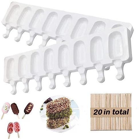 Eisformen eis am stiel silikon eis cake pop maker 2 Stück 8 Cavity Eislutscher Formt Silikonform mit 20 Eisstange Holzeisstiele für Kreative DIY Eisstange Gefrorenes Eis am Stiel eisform