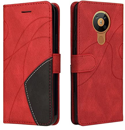 Fatcatparadise Kompatibel mit Nokia 5.3 Hülle, Leder PU Brieftasche Handyhülle Flip Case Silikon Bumper Schutzhülle Klapphülle. Lederhülle mit Kartenfächern und Standfunktion (Rot)