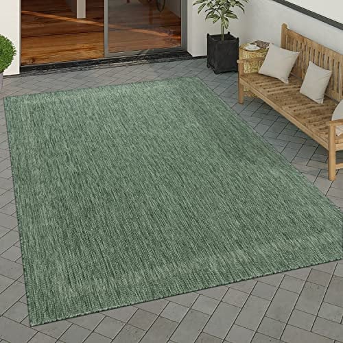Paco Home Outdoor Teppich wetterfest & pflegeleicht Flachgewebe in Sisal-Optik mit Bordüre UV-beständig Modern für Balkon, Terrasse, Garten, Wohnzimmer, Grösse:120x160 cm, Farbe:Grün