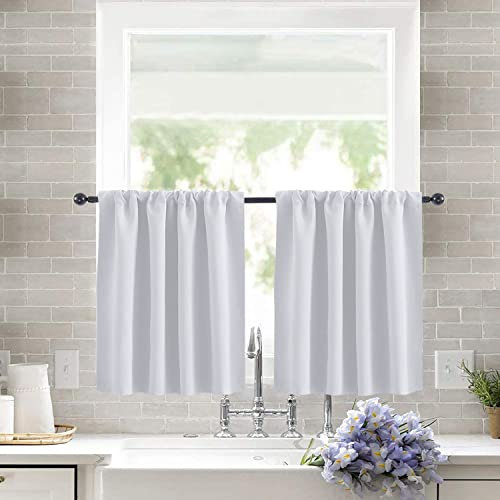 Qelus Kurzstores Gardinen Verdunkelung Vorhänge Kurz Vorhang Schals Kurz Blickdicht Modern Dekoschals Scheibengardinen für Wohnzimmer Schlafzimmer (B76cm*H60cm*1, Weiß)