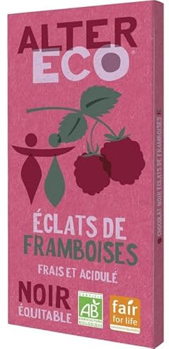 ALTER ÉCO CHOCOLAT NOIR ÉCLATS DE FRAMBOISES BIO 100G, ALTER ECO, LOT DE 4