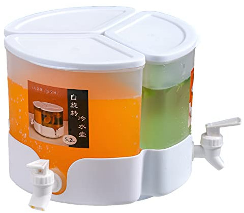 5.2L Getränkespender, 3-in-1 drehbarer Wasserkrug mit Wasserhahn, Kühlschrank Krug Spender mit Deckel, Wiederverwendbare große Getränkekühler für Tees, Fruchtsäfte und Getränke Cocktail