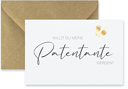 1 Premium Karte Patentante + 1 Naturumschlag (Klappkarte) - 10,5x14,8cm edles Premiumpapier willst du meine Patentante werden, Geburt, Taufzeugin