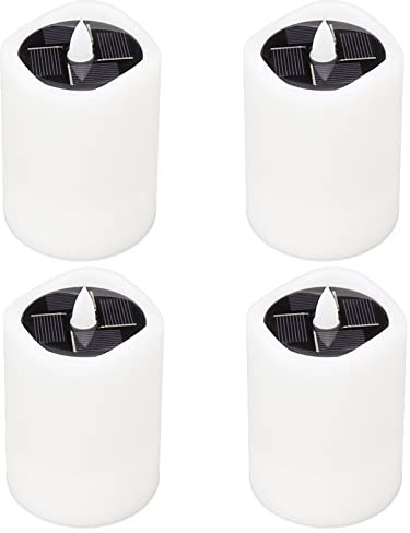 Solarkerzen für den Außenbereich, Wasserdicht, 4 Stück, Flammenlose, Flackernde, Solarbetriebene Kerzen, LED-Säulenkerzen, Solarenergie-Teelichter, Outdoor-Kerze für Terrasse, Deck