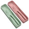LMOGWL 2pcs Set de vaisselle de voyage portable en plastique, ensemble réutilisable de vaisselle de camping avec boîte, idéal pour l'extérieur du Bureau ou l'utilisation quotidienne (vert/Rose)