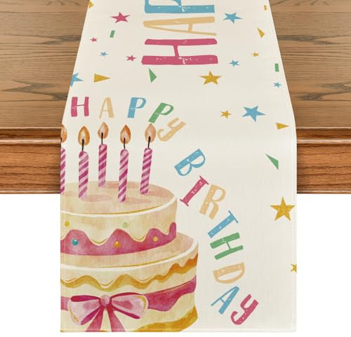 Artoid Mode Happy Birthday Kuchen Geburtstag Tischläufer, Feier Dekoration Küche Tisch Draußen Drinnen Party Dekor 40x140 cm
