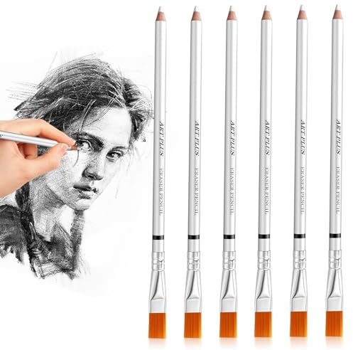 UICCVOKK Eraser Pencils for Artists - 6 Pcs with Brush, Rubbers for Sketching Charcoal