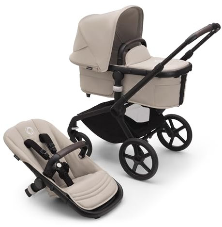 Bugaboo Fox 5 Carrito Todoterreno, Cochecito de Bebé 2 en 1, Suspensión Total, Fácil Plegado, Capazo Espacioso, Asiento Extensible, Maniobrabilidad, Chasis Negro y Capota Desert Taupe