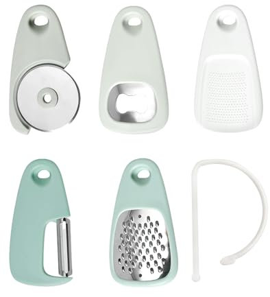 5 piezas de utensilios de cocina portátiles, rallador, abrebotellas, pelador, cortador de pizza, ajo y jengibre, accesorios de cocina de acero inoxidable