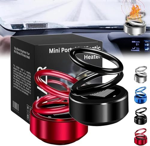 Anshka AEXZR Mini chauffage cinétique portable, chauffage solaire à double anneau, chauffage électrique, mini chauffage cinétique portable pour éhicles, salons, salles de bains (noir + rouge), HG5654