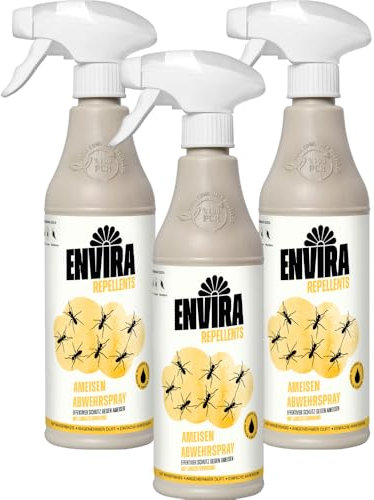 Envira Ameisen Abwehrspray 3 x 500 ml - Spray mit Langzeitwirkung gegen Ameisen, Wegameisen, Pharaoameisen - Mittel gegen Ameisen für Wohnung, Balkon, Terrasse, Garten - Effektiv Ameisen loswerden