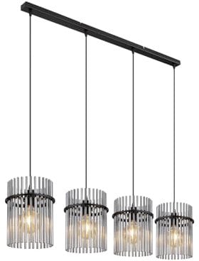 Globo Pendelleuchte - Schwarz matt - Metall - Rauchglas - 4-flammig - 110 x 140 cm