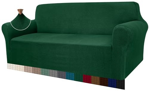 Granbest High Stretch Sofabezug Moderne Sofaüberwurf Jacquard Elastische Sofahusse für Wohnzimmer Protector für Hunde Haustiere (3 Sitzer, Dunkelgrün)