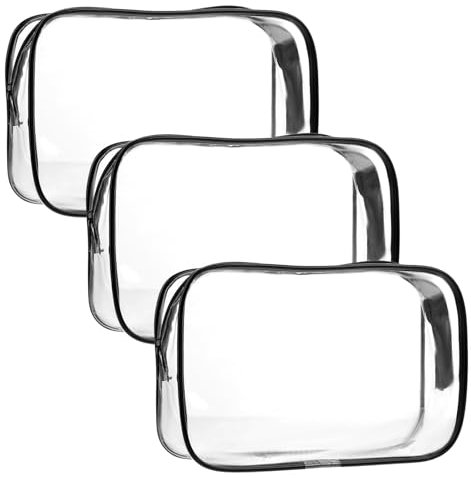 3 Stück Kulturbeutel Transparent Wasserdicht Kosmetiktasche Durchsichtig PVC Tasche mit Reißverschluss Tragbare Reise Kosmetikbeutel Reisezubehör für Reiseaufbewahrung Schminktasche